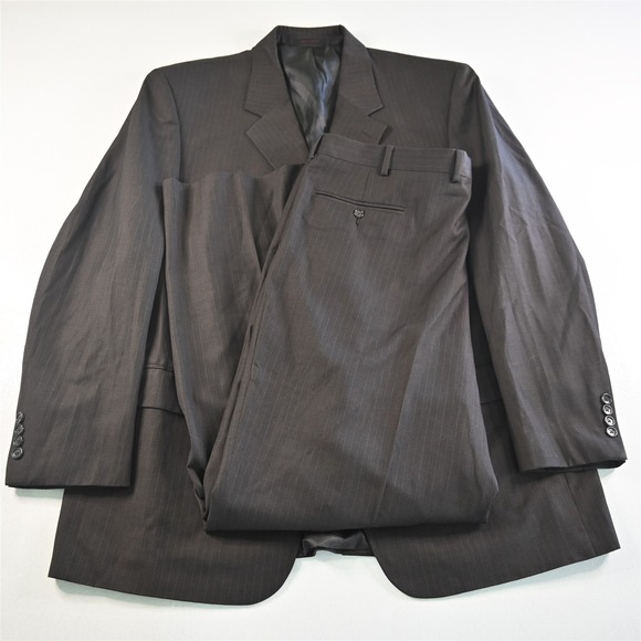 Kilburne and Finch 46L 40x32 Brown Striped Mens Jacket Pants Suit
